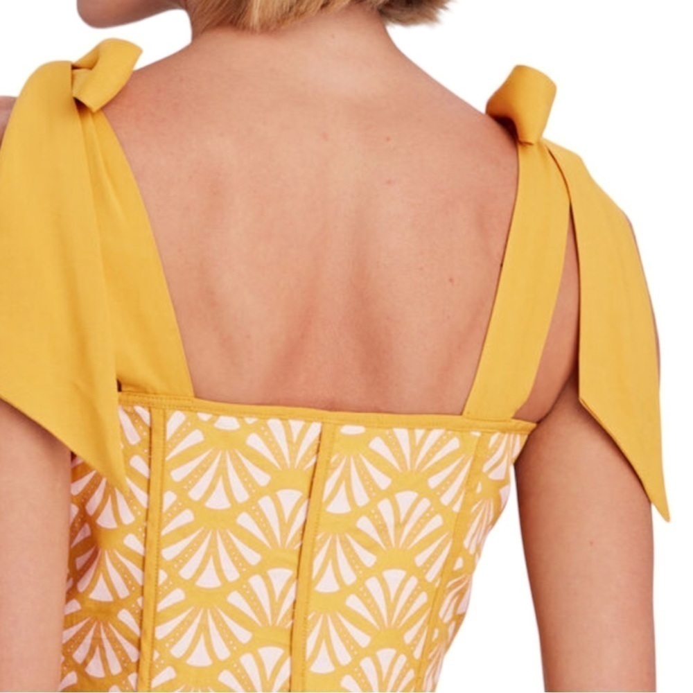 Azulu Coconut Tie-Shoulder Crop Top yellow & pink with gold hardware XS SOLD OUT - Picture 9 of 9